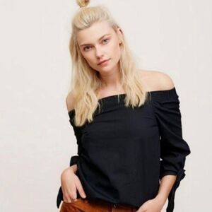 Free People Black Boho Minimalist Casual Contemporary Off the Shoulder Top S